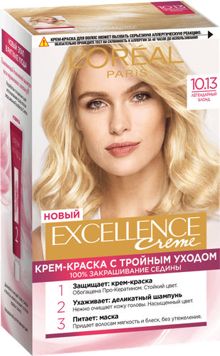 

Крем-краска для волос Loreal Excellence Creme Оттенок 10.13 Легендарный блонд 192 мл