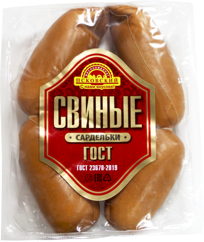 

Сардельки свиные МК ПСКОВСКИЙ натуральная оболочка 1-й сорт, весовые