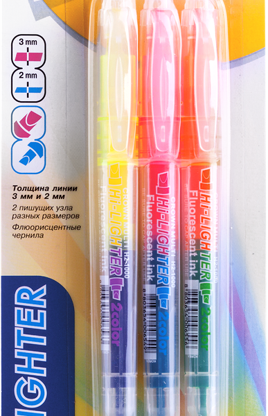 Текстовыделитель CROWN Multi Hi-Lighter Twin 6 цветов, 3/2мм Арт. H2-1000-B/3, 3шт