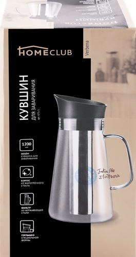 

Кувшин для заваривания HOMECLUB Verbena, боросиликатное стекло, нержавеющая сталь, пластик, 1.2л