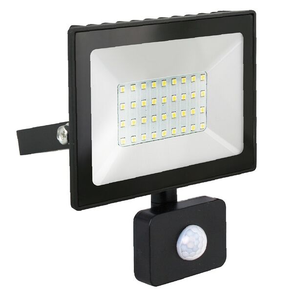 Прожектор светодиодный с датчиком движения ULTRAFLASH, 30 Вт, 230В, 6500К, черный, 5.5х14.5х17 см