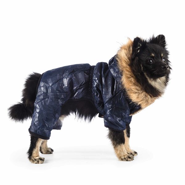 Комбинезон с меховым капюшоном для собак S синий (унисекс)