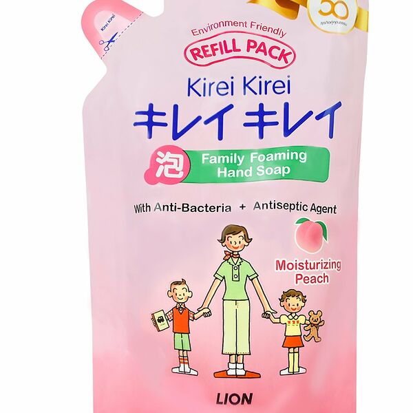 LION THAILAND Kirei Kirei Детское мыло-пенка для рук от 0 до 3 лет Розовый персик, 200 мл Сменный блок