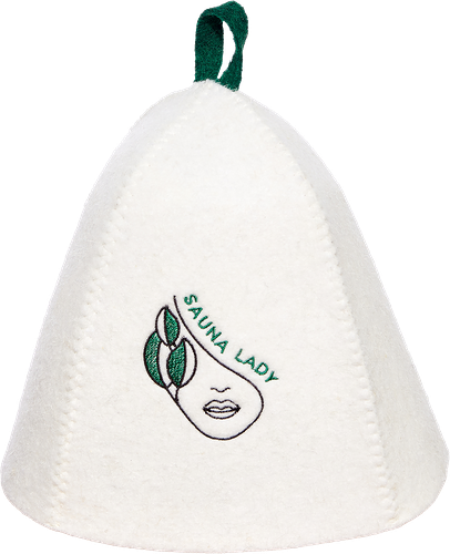 Шапка для бани и сауны ГЛАВБАНЯ с вышивкой Sauna lady, белая, войлок, Арт. Б40392