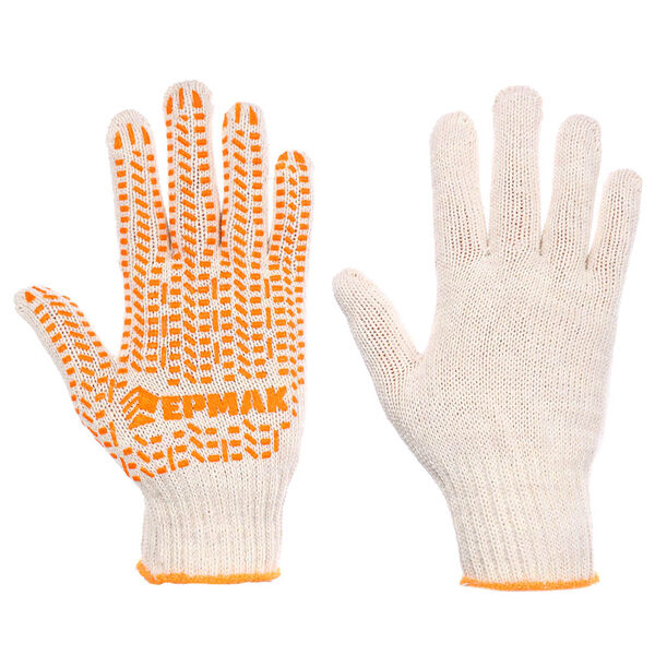 Ермак перчатки вязаные люкс х/б с пвх напылением, 5 нитей, белые, 62гр, 24см, подвес