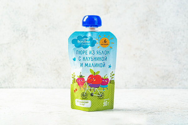 Пюре из яблок с клубникой и малиной