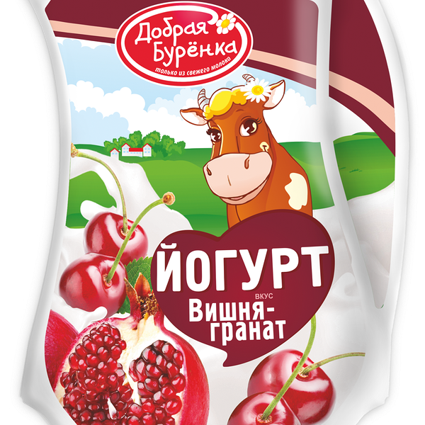 Йогурт ДОБРАЯ БУРЕНКА Вишня, гранат 2,5%, без змж, 900г