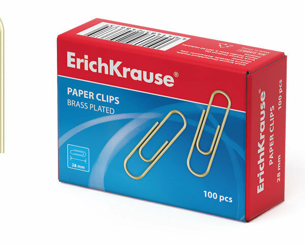 Скрепки металлические омедненные 28 мм ТМ Erich Krause (Эрих Крауз), 100 штук
