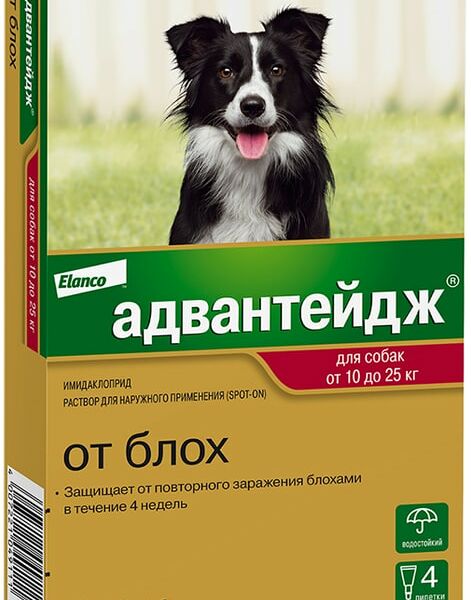 Капли для собак Bayer Адвантейдж 10-25кг от блох 4 пипетки*2.5мл