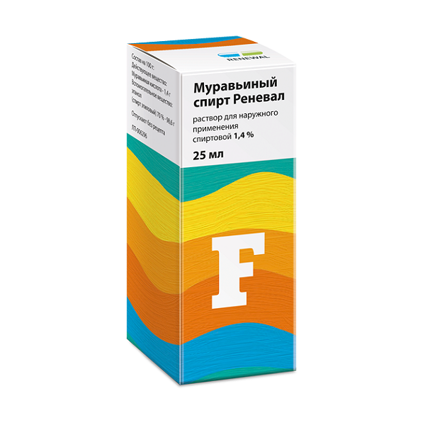 Муравьиный спирт Реневал раствор спиртовой для наружного применения 1.4 % 25 мл 