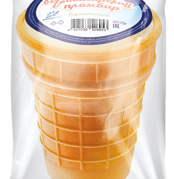Мороженое ВОЛГА АЙС Чебоксарский пломбир 12%, без змж, вафельный стаканчик