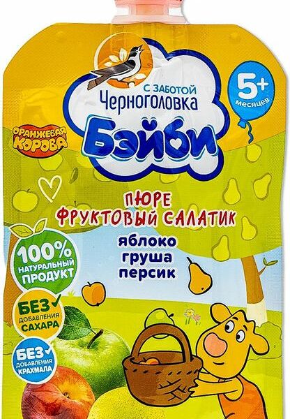 Пюре Черноголовка Бэйби яблоко-груша-персик с 5 месяцев