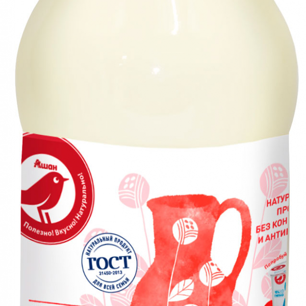 Молоко питьевое АШАН Красная птица пастеризованное 3,2%, 1.4л