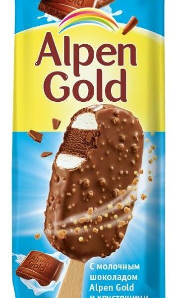 Мороженое сливочное эскимо Alpen Gold с молочным шоколадом и хрустящим рисом двухслойное
