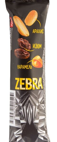 Вафли глазированные Zebra Мягкая карамель, арахис и изюм 40 г
