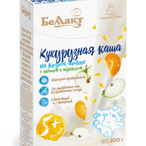 Каша сух на козьем мол кукурузная с яблоком и абрикосом б/р обог вит, минер д/детей вес 200г ДП Беллакт
