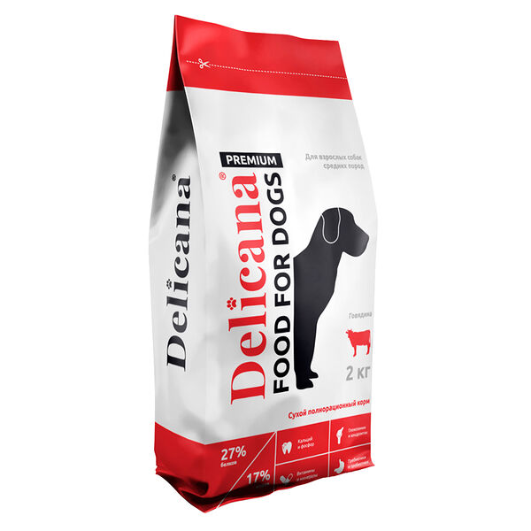 Корм DELICANA для собак средних пород с говядиной, 2кг