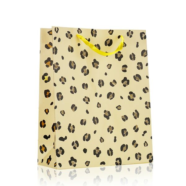 Пакет подарочный УРРА, Бежевый с леопардовыми пятнами , 26*32*10 см