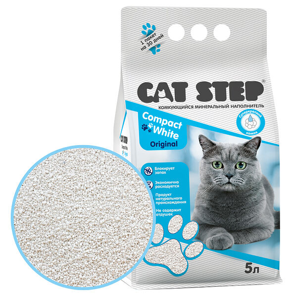 Наполнитель для кошачьего туалета CAT STEP Compact White Original комкующийся минеральный
