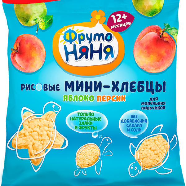 Хлебцы-мини рисовые ФрутоНяня Яблоко и персик с 12 месяцев