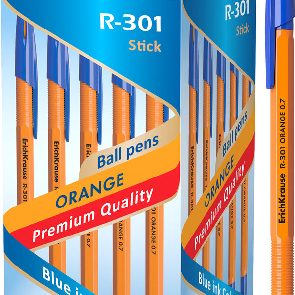 Ручка шариковая ErichKrause R-301 Orange Stick 0.7, синий 43194