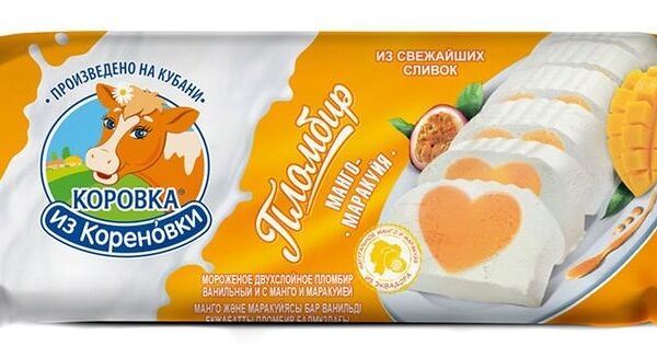 Пломбир Коровка из Кореновки ванильный с манго и маракуйей 15%, 400г