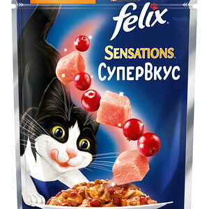 Влажный корм Felix Sensations Супервкус для кошек, индейка с ягодами, в желе, 75 г