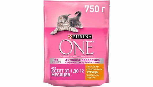 Сухой корм PURINA ONE® полнорационный для котят от 1 до 12 месяцев, с высоким содержанием курицы, 750 г