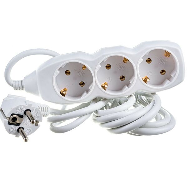 Удлинитель сетевой Космос, 3 гнезда, заземление, 16 А, 5 м