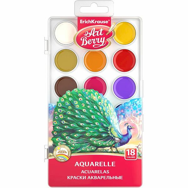 Краски акварельные Art berry с ультрафиолетовой защитой яркости, 18 цветов