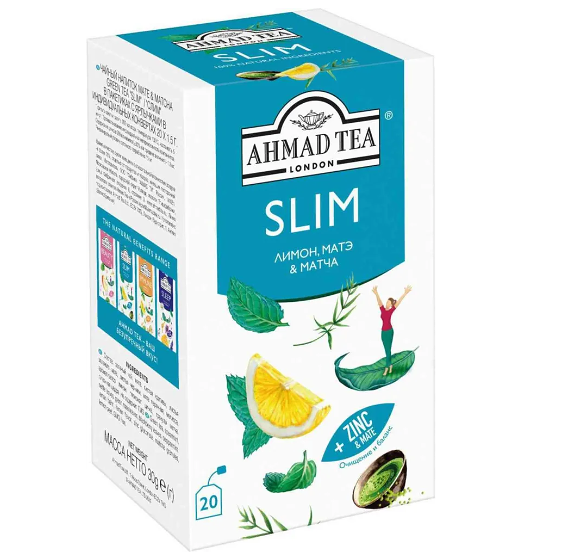 Чайный напиток травяной Ahmad Tea Mate & Matcha Green Tea Slim, 20×1,5 г