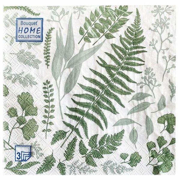 Салфетки одноразовые бумажные трехслойные 33х33 см зеленые травы, 20 шт