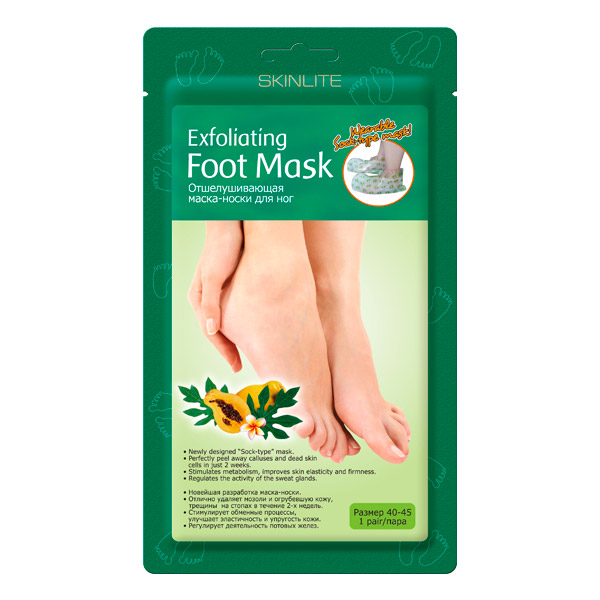 

Маска-носки для ног Skinlite отшелушивающая размер 40-45 57 г 1 пара