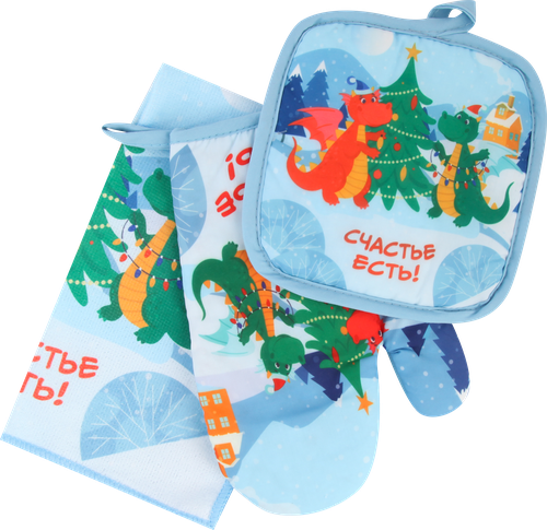 

Набор для кухни HOMECLUB Символ года 2024, прихватка, прихватка-варежка и салфетка для просушки посуды, Арт. 310338