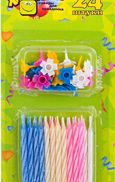 Свеча для торта ХАМЕЛЕОН 6см, с подставкой, 24шт