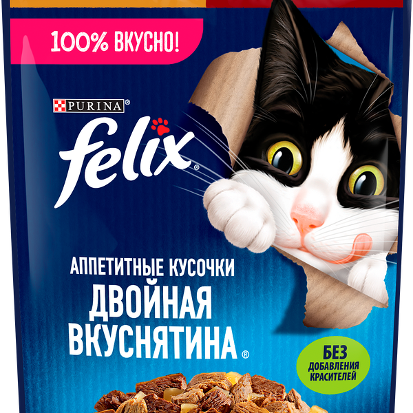 Корм для кошек Felix Аппетитные кусочки Двойная вкуснятина с индейкой и печенью в желе 75г