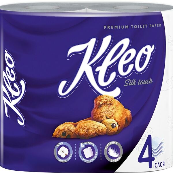 Туалетная бумага Kleo Silk Touch 4 слоя 4 рулона