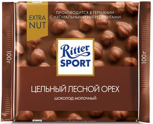Шоколад Ritter Sport Extra Nut молочный с цельным лесным орехом в Магнит со скидкой –35%