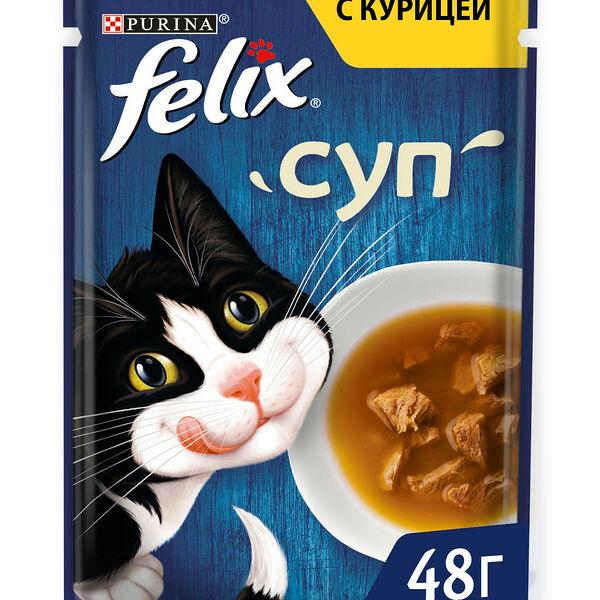 Влажный корм Felix Суп для взрослых кошек с курицей пауч, 48г