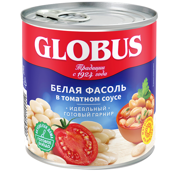 Фасоль консервированная Globus, белая в томатном соусе, 400г