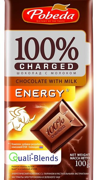 Шоколад Победа вкуса Charged Energy с молоком 100г
