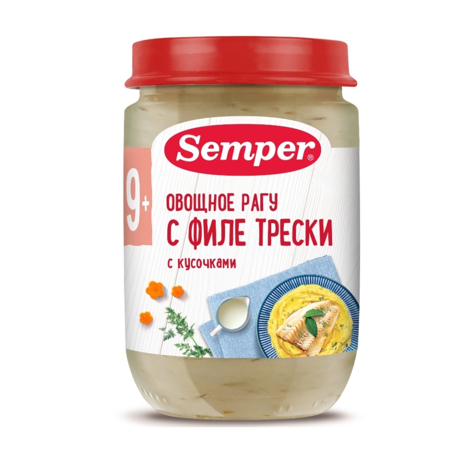 

Пюре Semper овощное рагу с филе трески с 9 месяцев 190 г