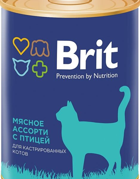 Влажный корм для кастрированных котов Brit Мясное ассорти с птицей 340г