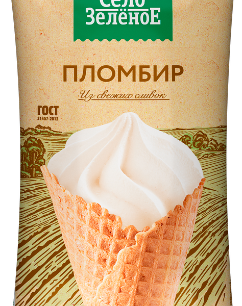 Мороженое СЕЛО ЗЕЛЁНОЕ Пломбир с ароматом ванили 15%, без змж, вафельный рожок