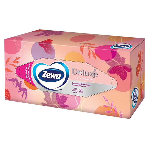 Салфетки бумажные Косметические Zewa Deluxe Дизайн 3-слойные 90 шт