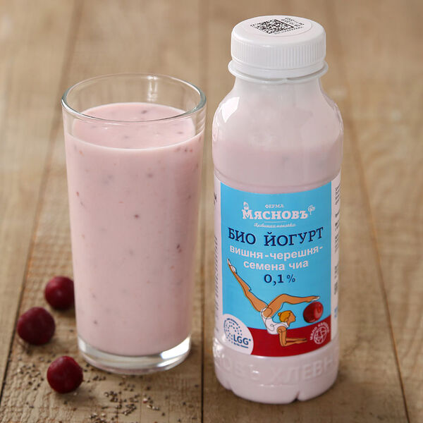 Био йогурт вишня-черешня-семена чиа 0,1% МясновЪ Ферма от КуулКлевер 300 г