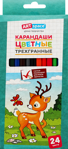 Карандаши цветные ArtSpace Лесные жители, трехгранные, 24 цвета