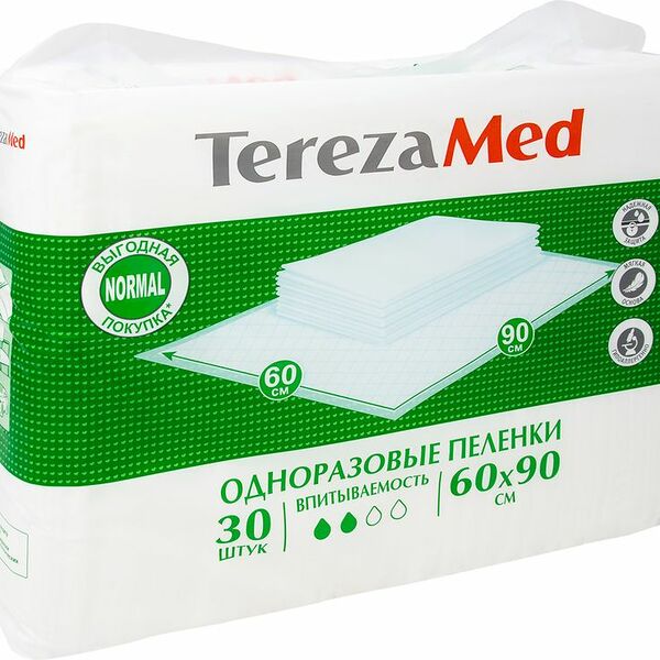 Пеленки одноразовые TerezaMed Normal впитывающие 60х90см, 30шт