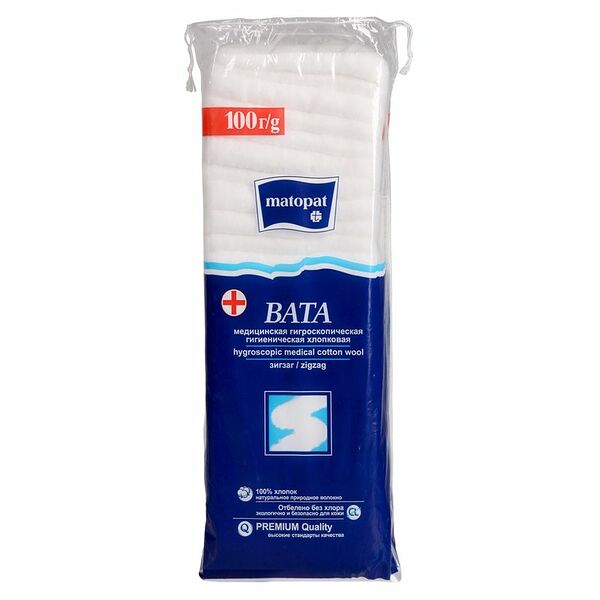 Вата Matopat гигроскопическая гигиеническая хлопковая зиг-заг нестерильная 100 г