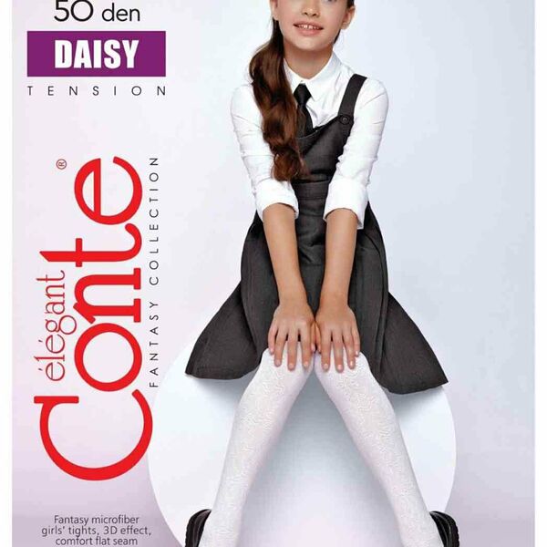 Колготки детские Conte-kids Daisy микрофибра цвет: bianco/белый 50 den, 140-146 размер